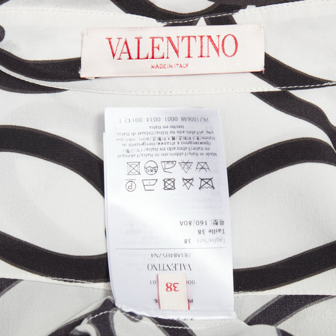 VALENTINO 2022 Chain 1967  black white crepe de chine silk blouse IT38 XS