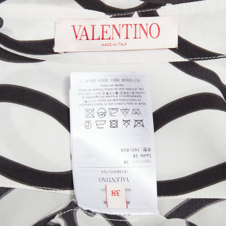 VALENTINO 2022 Chain 1967  black white crepe de chine silk blouse IT38 XS