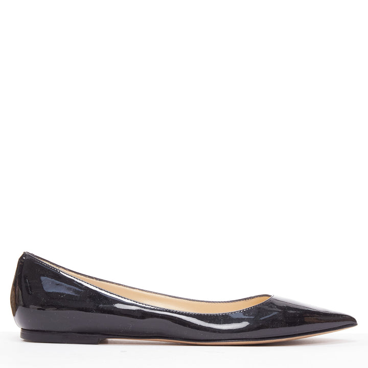 JIMMY CHOO black patent leather pointed toes flat shoes EU37