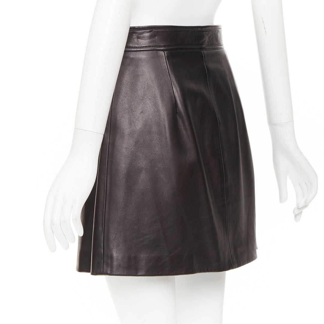 MIU MIU 2021 black lambskin nappa leather pearl floral button skirt IT40 S