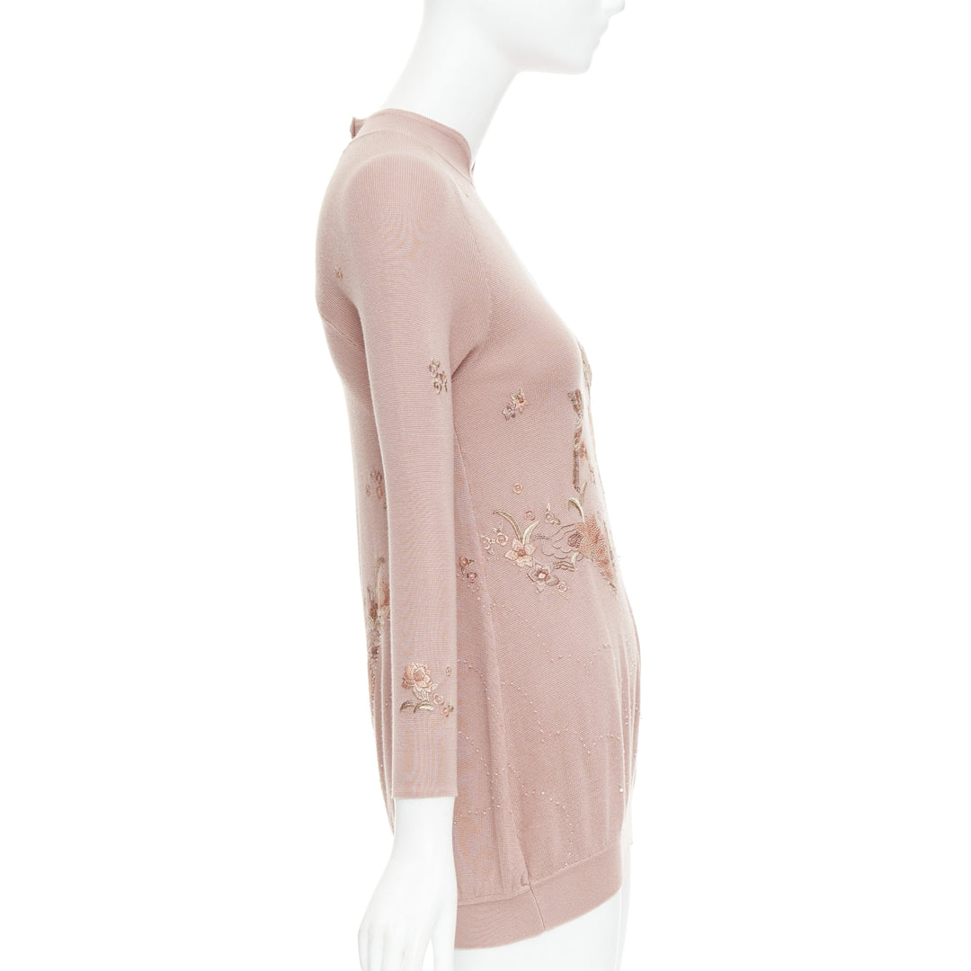 SHIATZY CHEN dusty pink modal oriental embroidery qipao collar sweater IT40 S