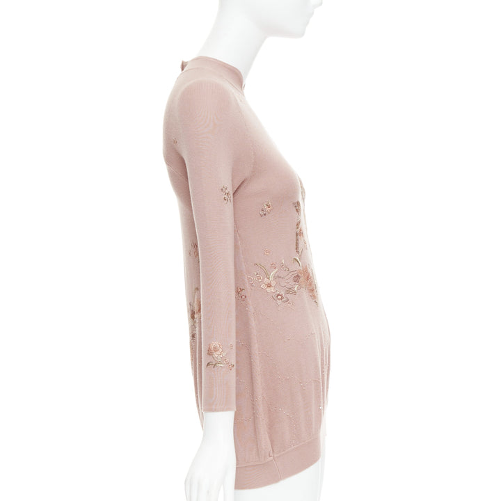SHIATZY CHEN dusty pink modal oriental embroidery qipao collar sweater IT40 S