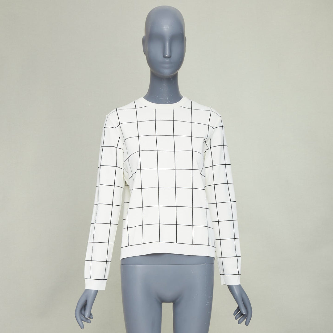 VALENTINO white black viscose blend grid check crew neck pullover knit top M