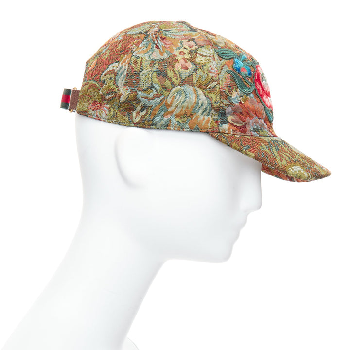 GUCCI green brown floral jacquard embroidered baseball cap 57cm S