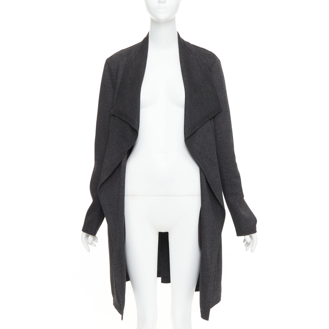 DONNA KARAN dark grey viscose quilted waterfall drape front coat US14 XXL