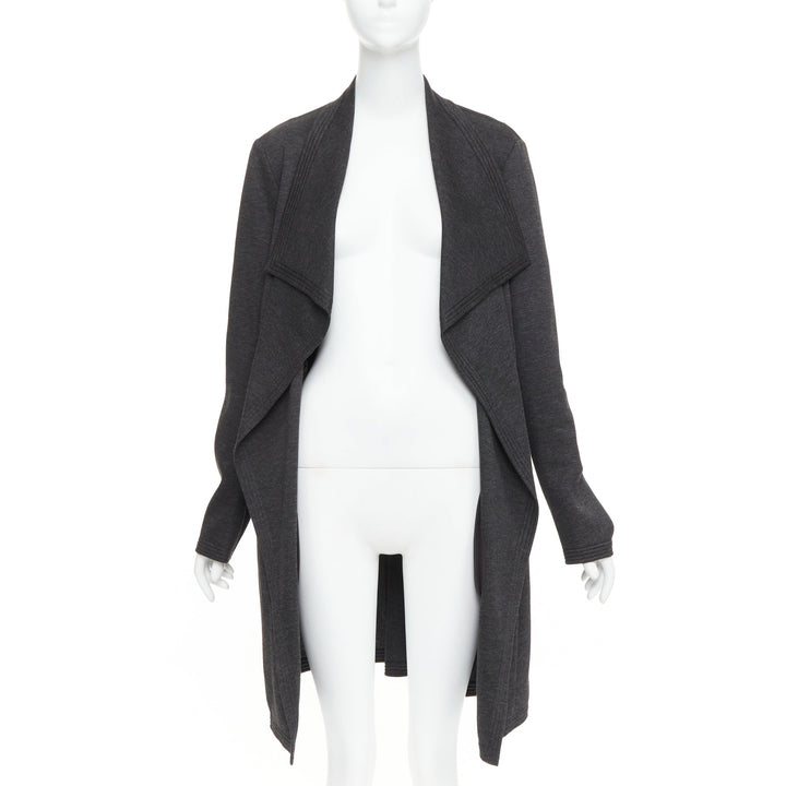 DONNA KARAN dark grey viscose quilted waterfall drape front coat US14 XXL
