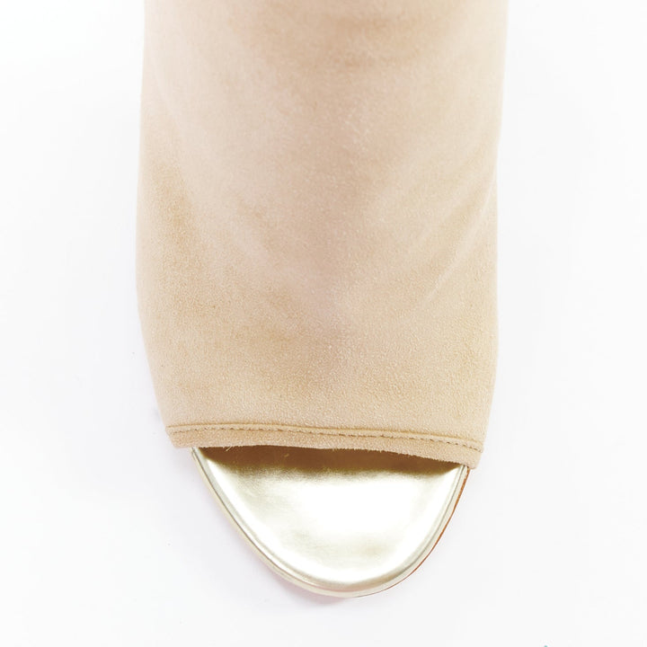 JIMMY CHOO Froze beige suede gold heel peep toe booties EU35.5