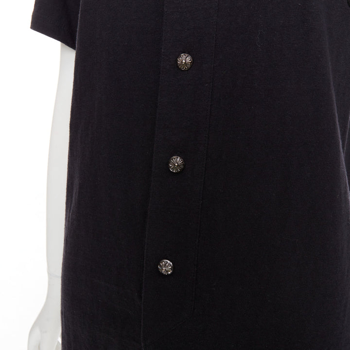 CHROME HEARTS black cotton CH leather patch silver cross button baseball shirt S