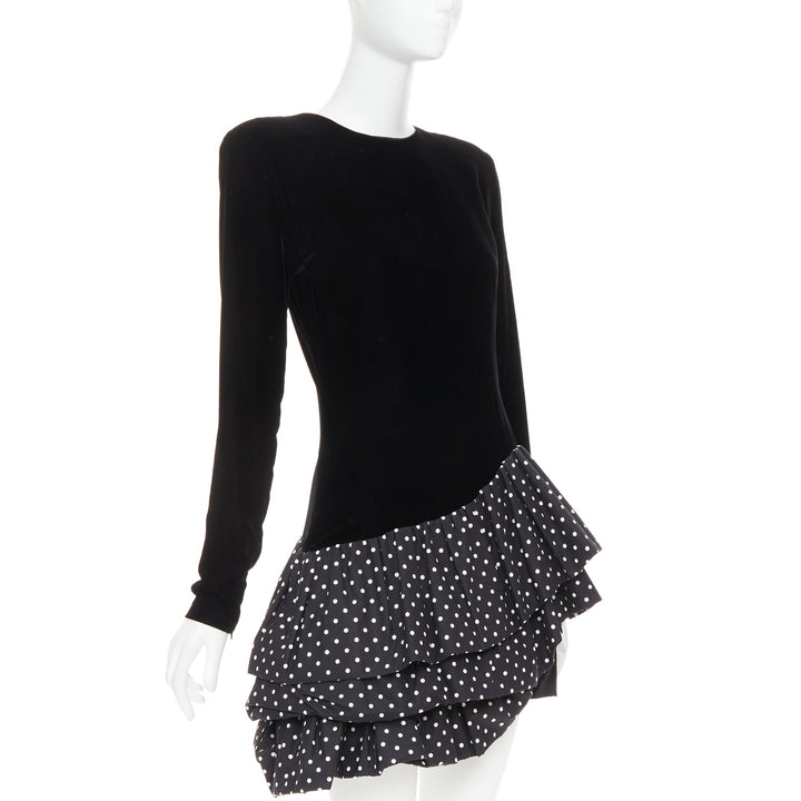 ALEXANDRE VAUTHIER COUTURE Runway black velvet polka dot mini dress