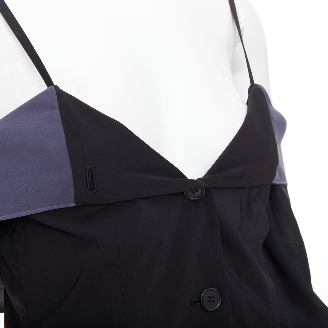 DOLCE GABBANA Vintage black grey cold off shoulder spaghetti button top