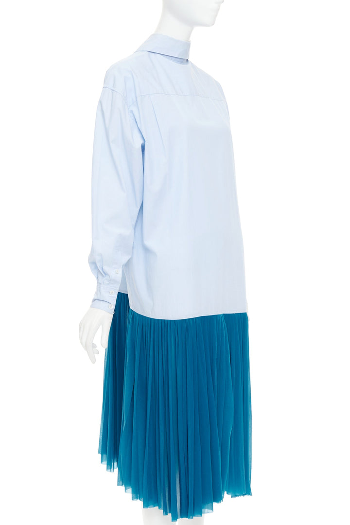 OLD CELINE 2017 Runway blue colorblock reversed pleated hem shirt dress