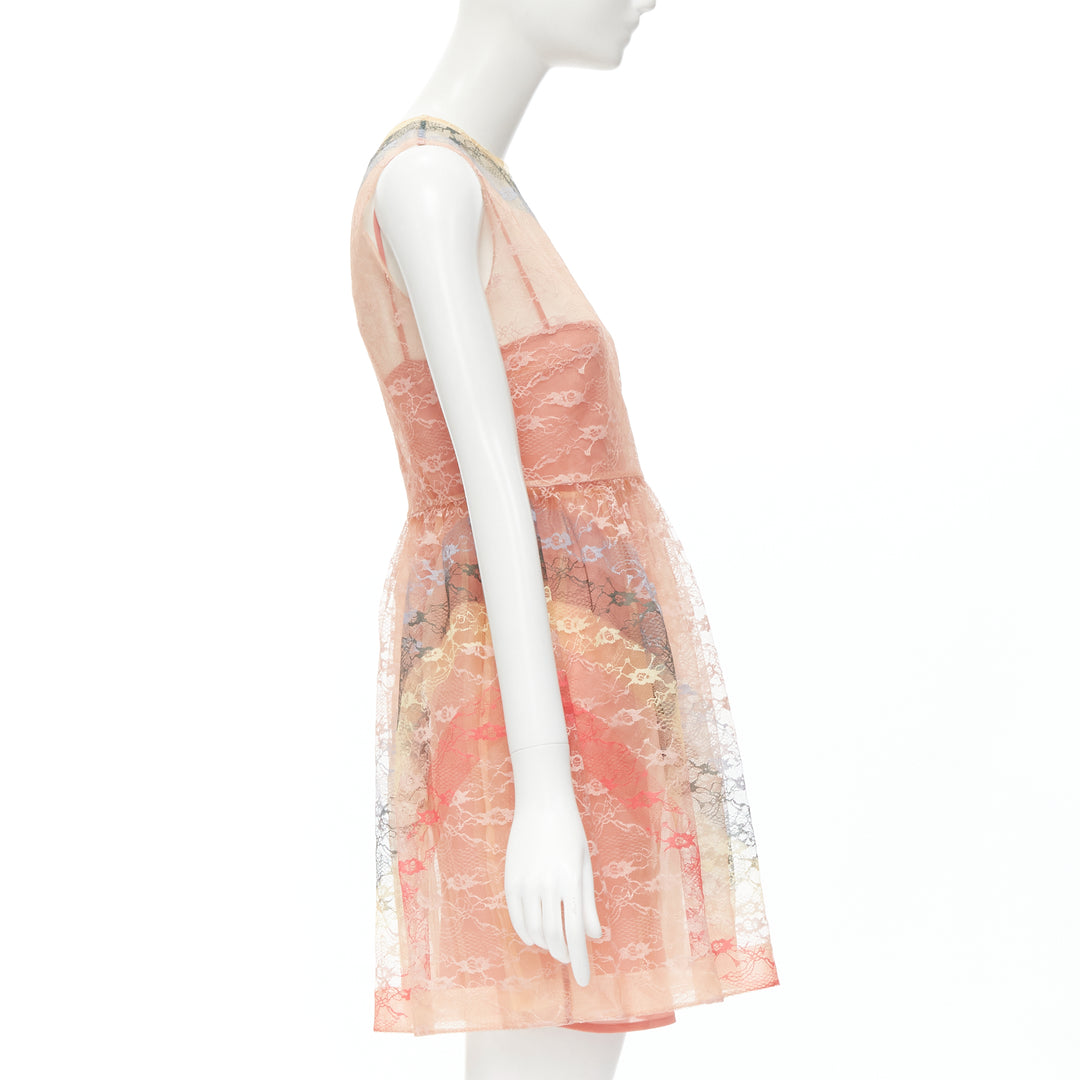 RED VALENTINO peach rainbow lace sleeveless fit flared cocktail dress IT40 S