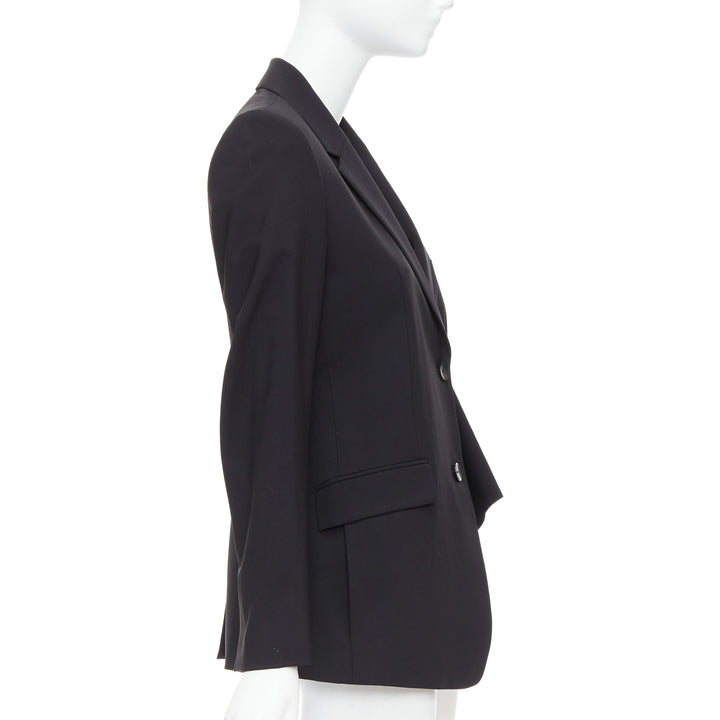 THEORY black virgin wool blend cascade drape pleated side blazer US2 S