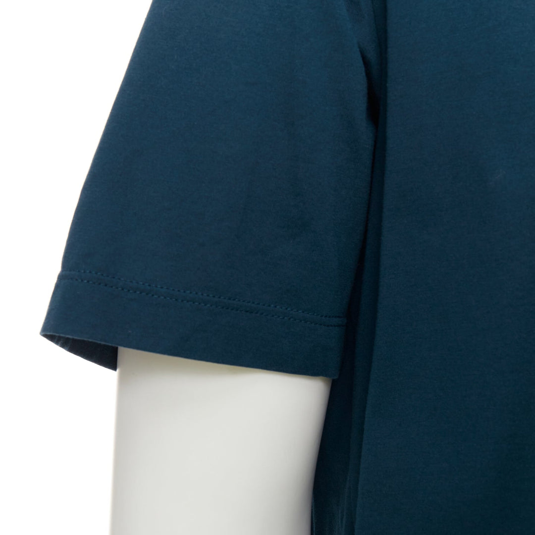 HERMES dark teal blue horse bit print cotton crew neck tshirt