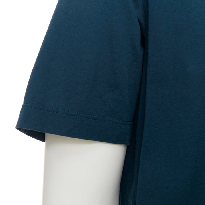 HERMES dark teal blue horse bit print cotton crew neck tshirt