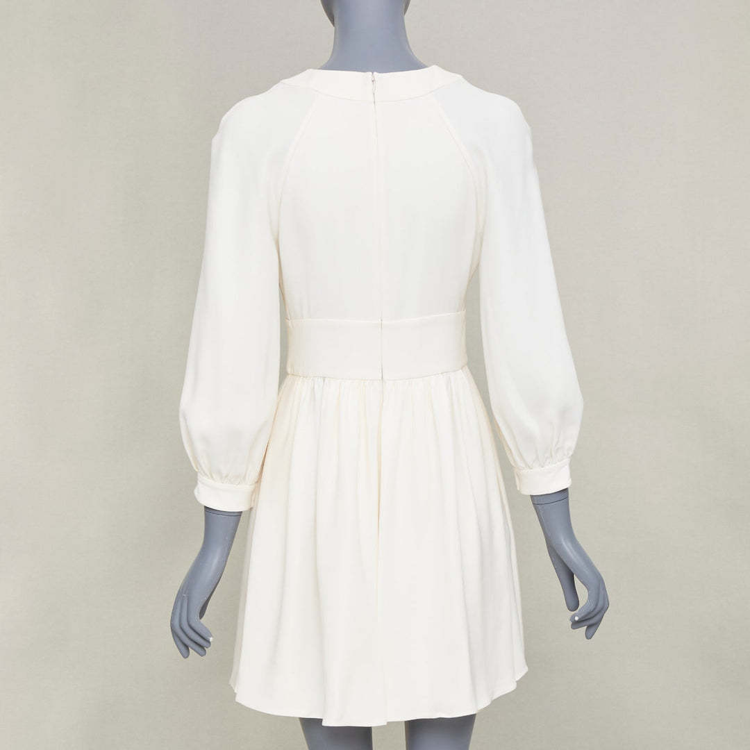 CHRISTIAN DIOR keyhole slit collar long sleeve panel ivory crepe dress FR38 M