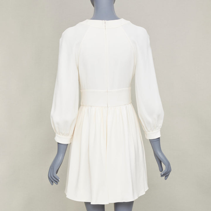 CHRISTIAN DIOR keyhole slit collar long sleeve panel ivory crepe dress FR38 M