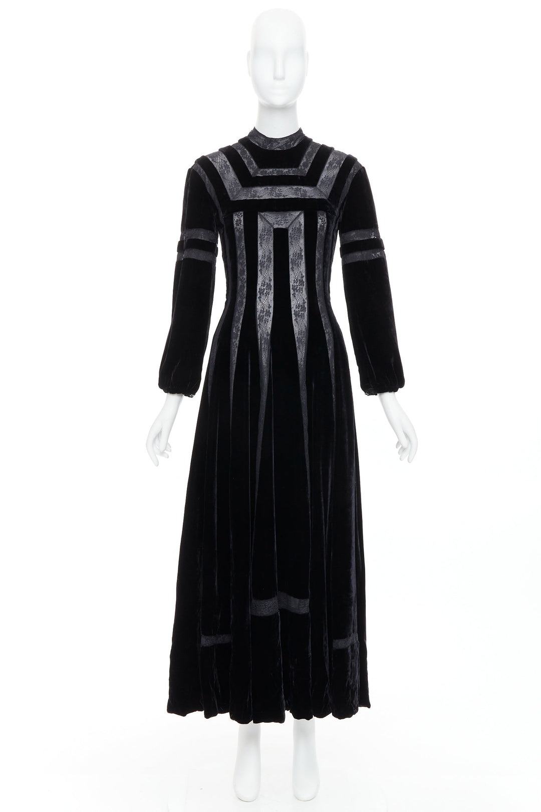 rare DIOR 2017 Runway black velvet sheer lace trim gown dress FR36 S