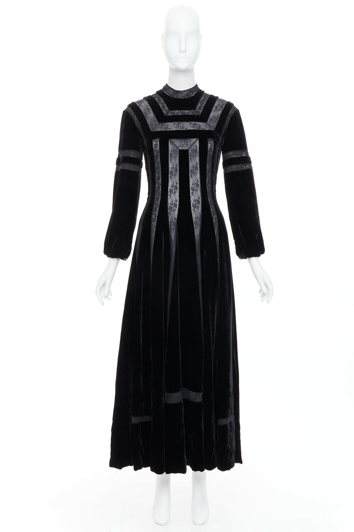 rare DIOR 2017 Runway black velvet sheer lace trim gown dress FR36 S