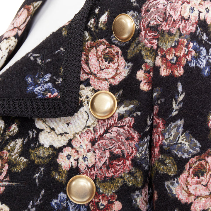 SAINT LAURENT 2017 floral jacquard tapestry gold crop officer jacket FR36 S