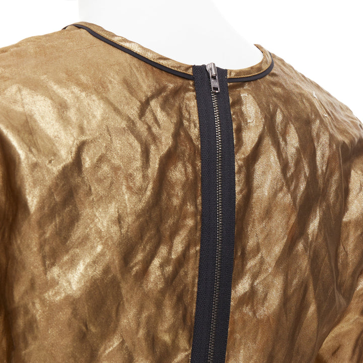 MARNI 2010 metallic gold coated black piped boxy half sleeved cropped top IT40 S