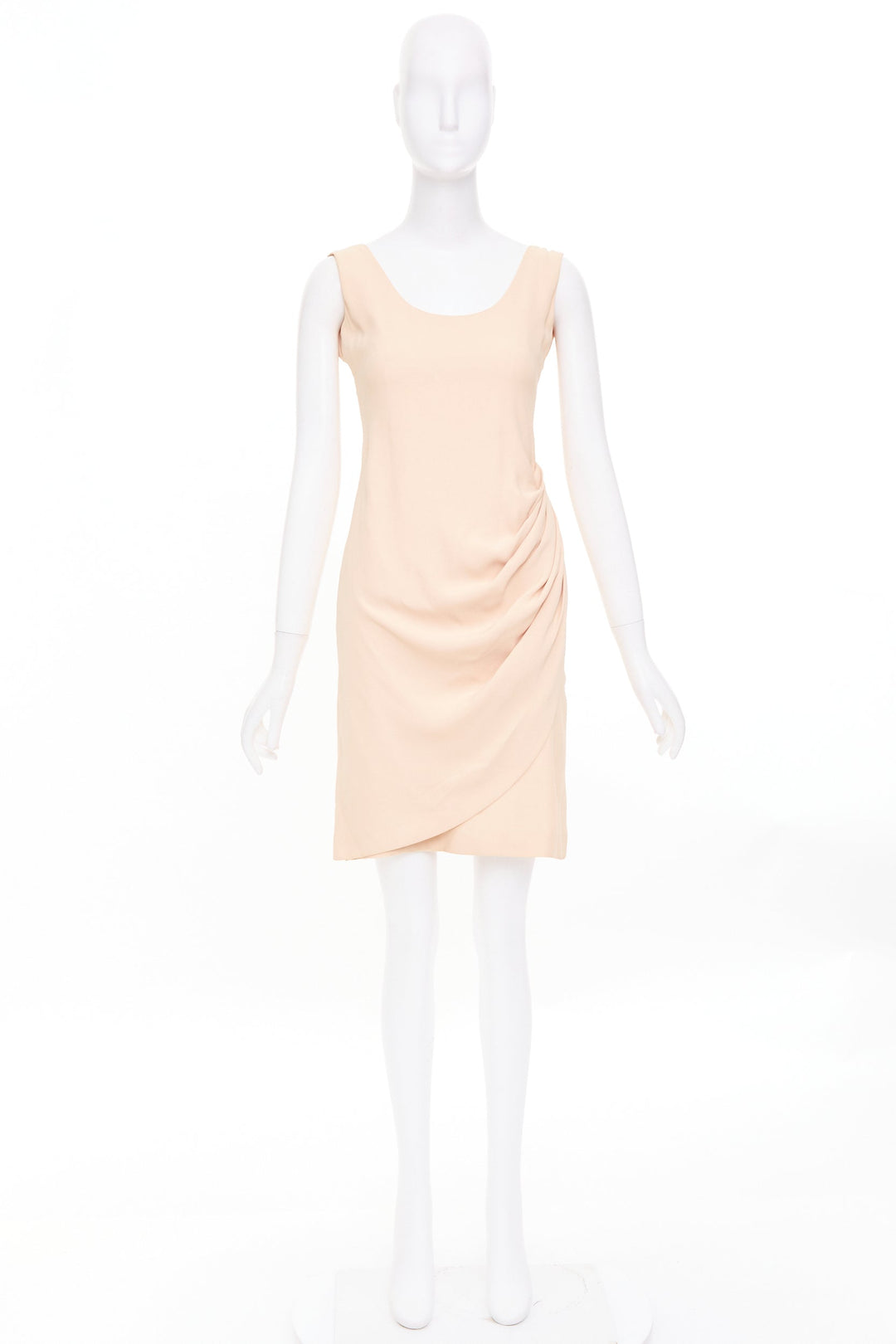 EMPORIO ARMANI nude silk blend wide strap side drape asymmetric dress IT38 XS