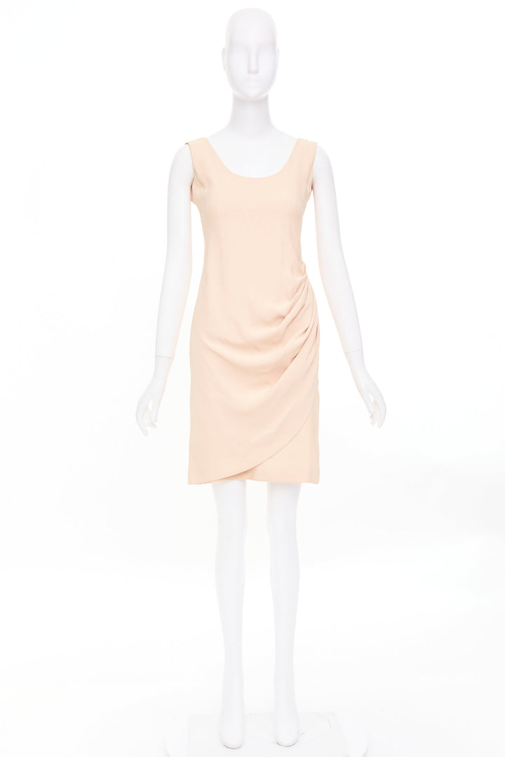 EMPORIO ARMANI nude silk blend wide strap side drape asymmetric dress IT38 XS