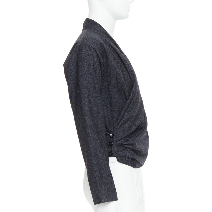 CHRISTOPHE LEMAIRE 100% wool grey cross wrapped cropped cardigan sweater Sz 3