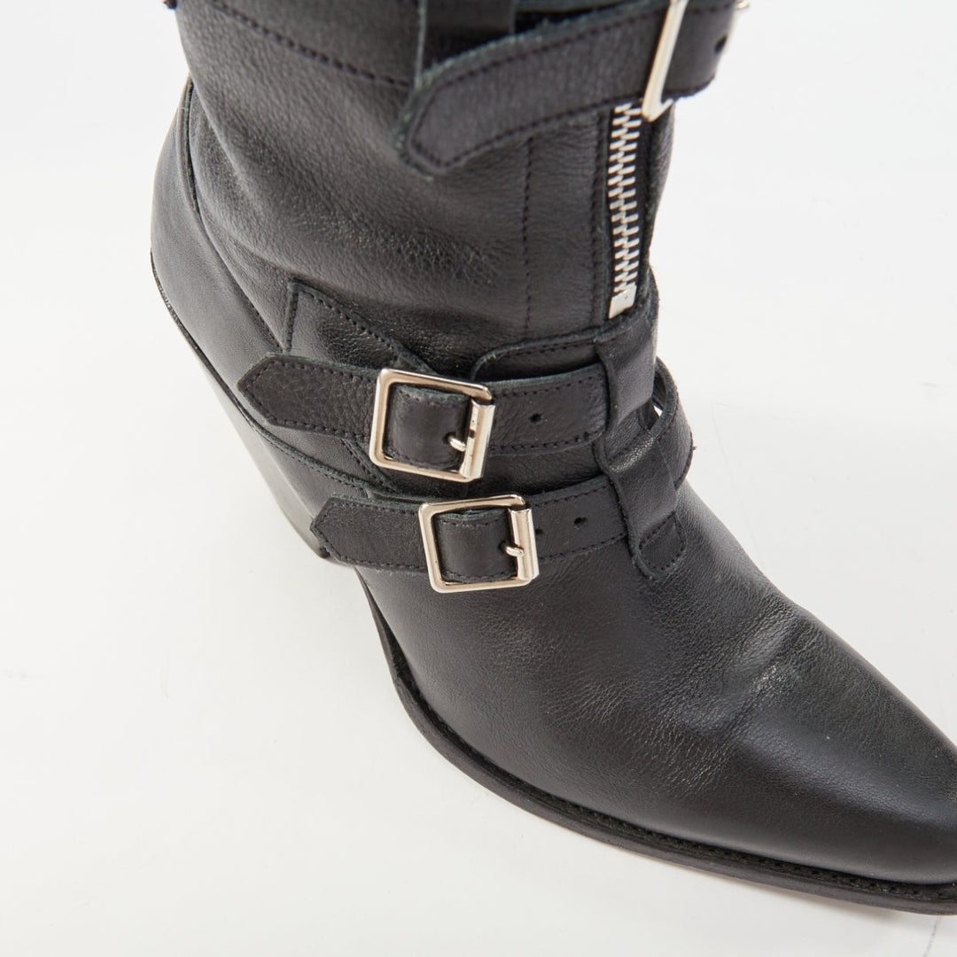 CELINE Phoebe Philo Berlin black leather triple buckle front zip biker boot EU36
