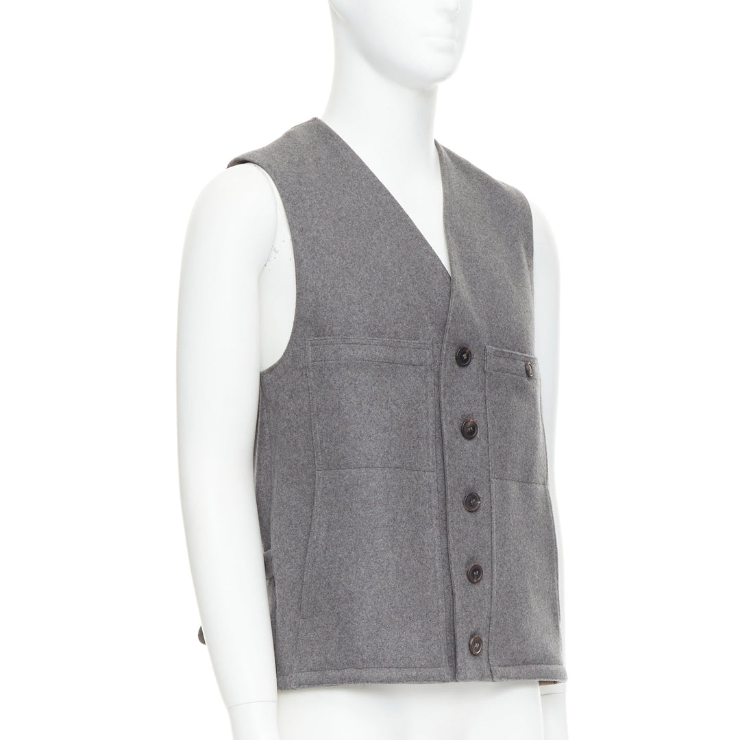 CHRISTOPHE LEMAIRE grey virgin wool cotton tape bonded waist coat vest Sz3