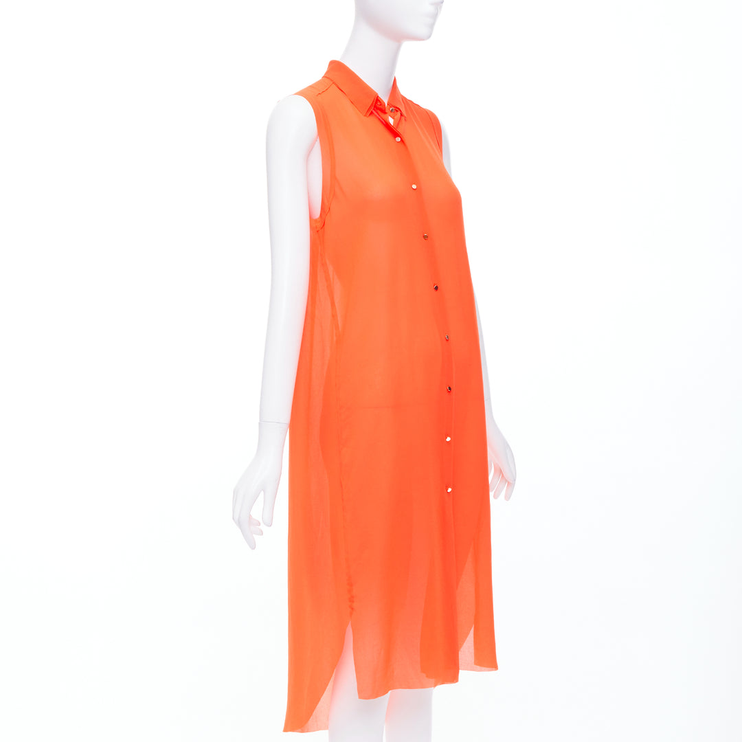 MO & CO orange tiered collar gold button down midi dress M