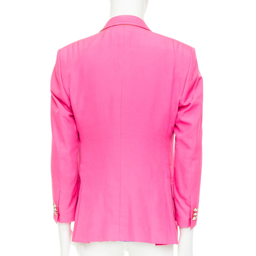 ETRO 100% silk magenta pink  pocket flap single breasted blazer IT54 2XL