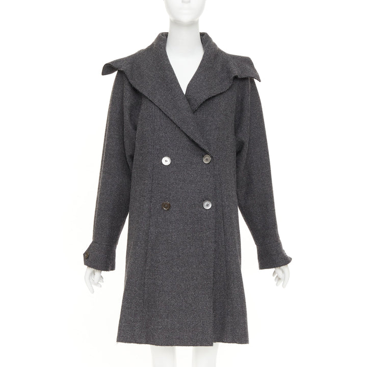 CHANEL 2011 Byzance grey wool oversized cape collar double breasted coat