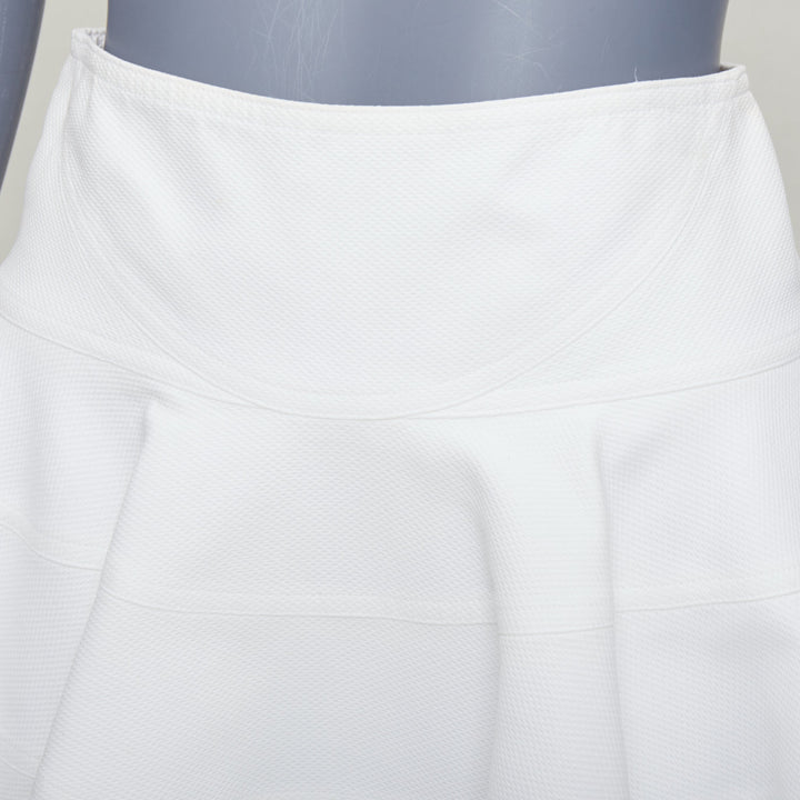 ALAIA 10 CORSO COMO ivory cotton panelled tiered flare knee skirt FR38 M