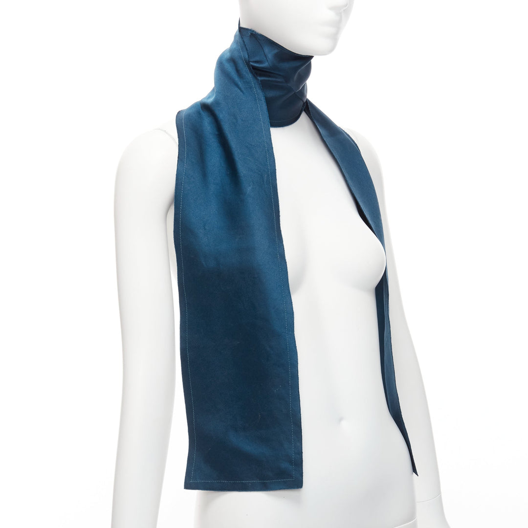 LANVIN teal blue 100% silk made in france frayed edge rectangular scarf