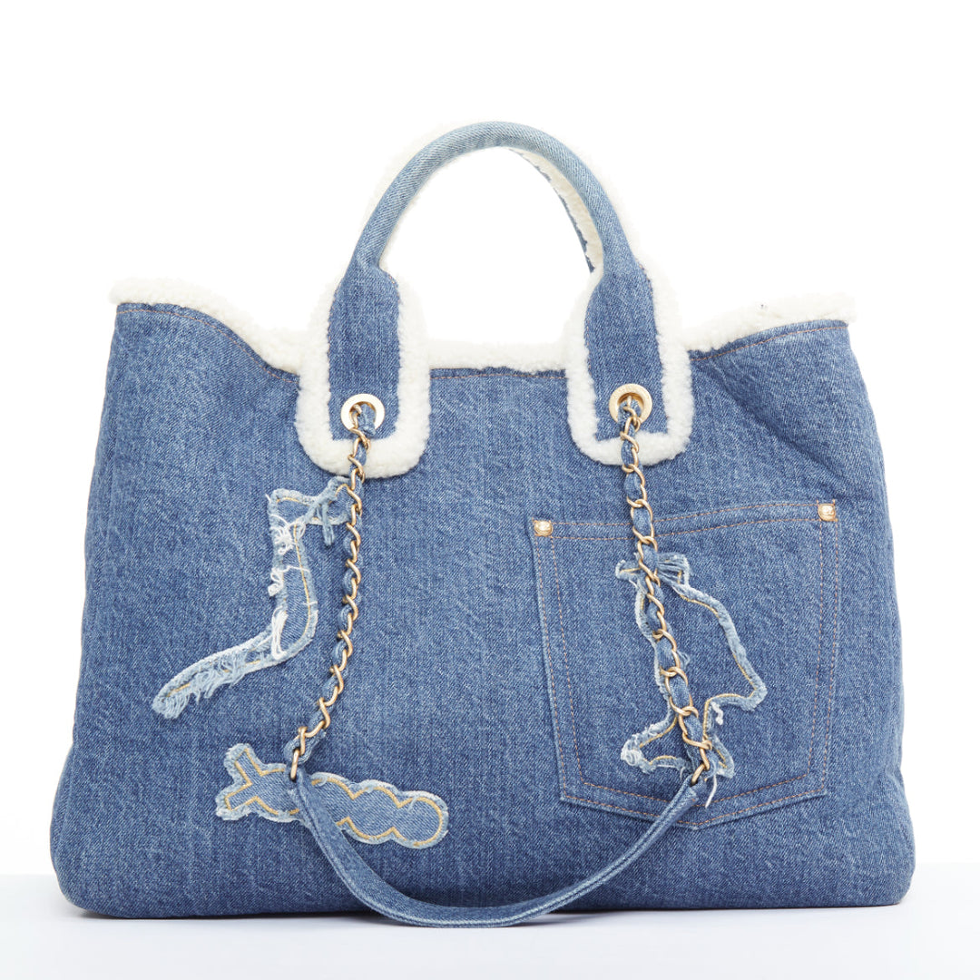 CHANEL 2019 Runway Paris-Egypt Deauville Hieroglyph Shopping Tote denim blue