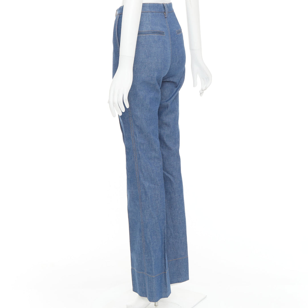 SAINT LAURENT 2022 blue pleated front high waist flare leg jeans FR34 XS