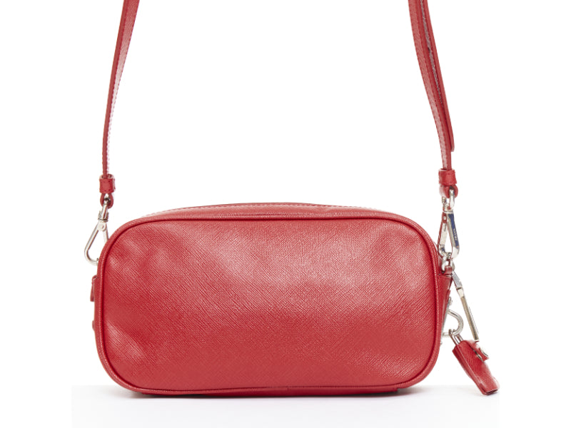 PRADA 2011 Runway Saffiano Buckle Camera red leather silver buckle crossbody bag