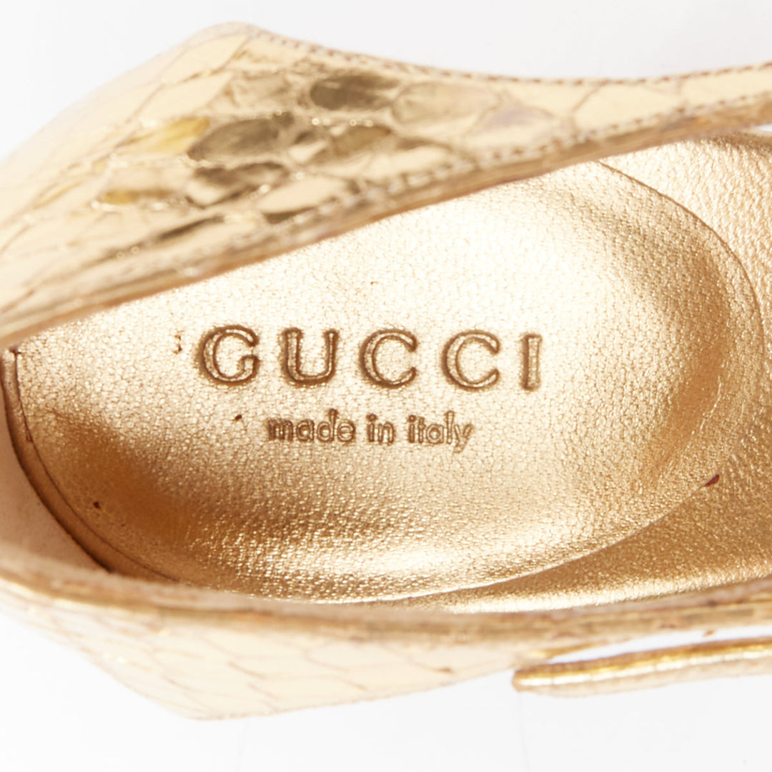 GUCCI TOM FORD Vintage 2004 Runway gold scaled green Serpentine heel sandal EU36