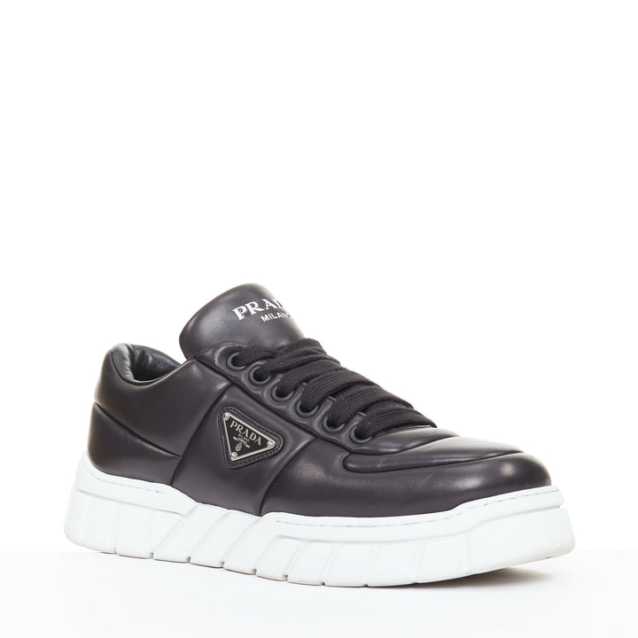 PRADA Padded Nappa Leather low top silver triangle logo chunky sneakers UK8.5