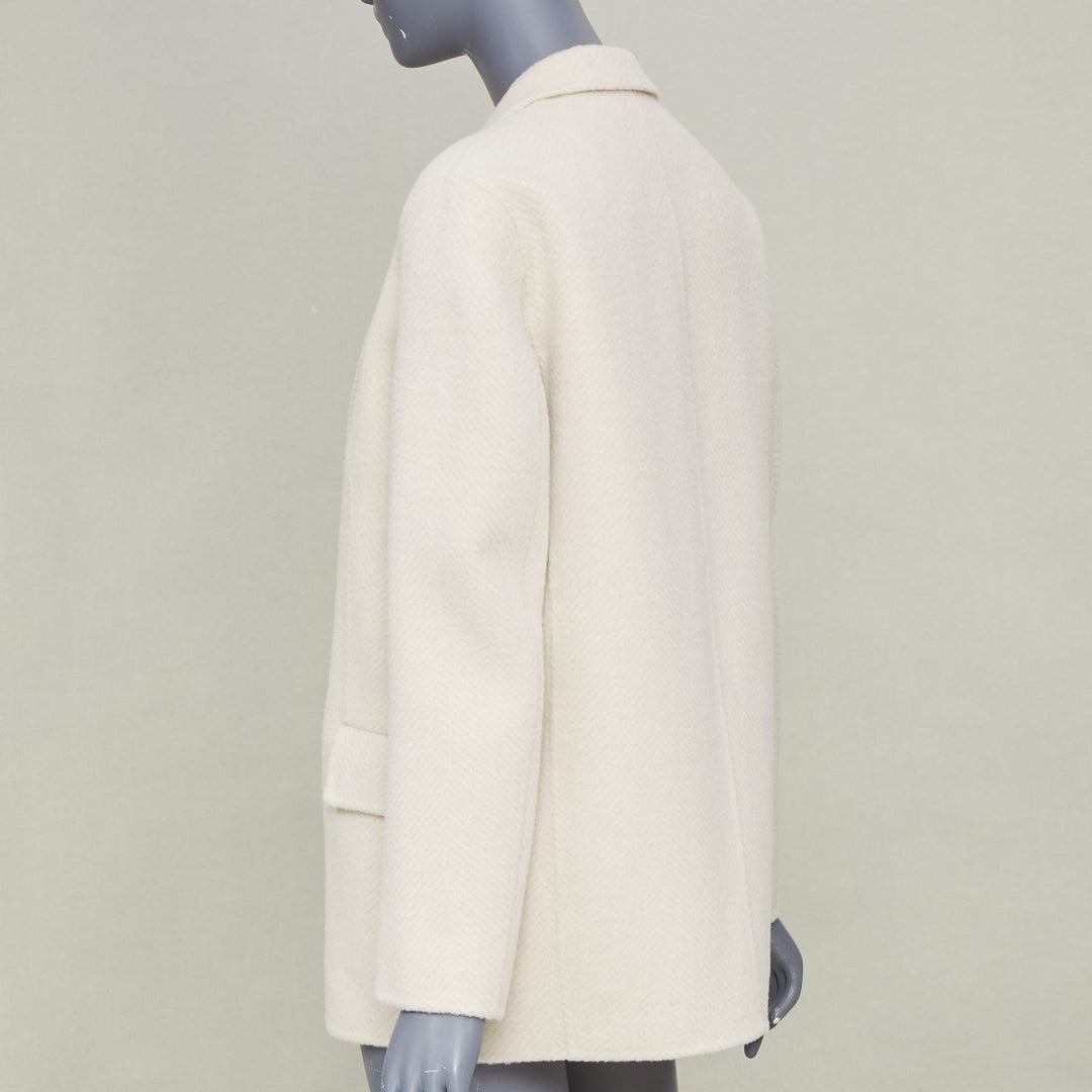 THEORY 2021 Silenna Chevron Good Wool textured open front off white outerwear P