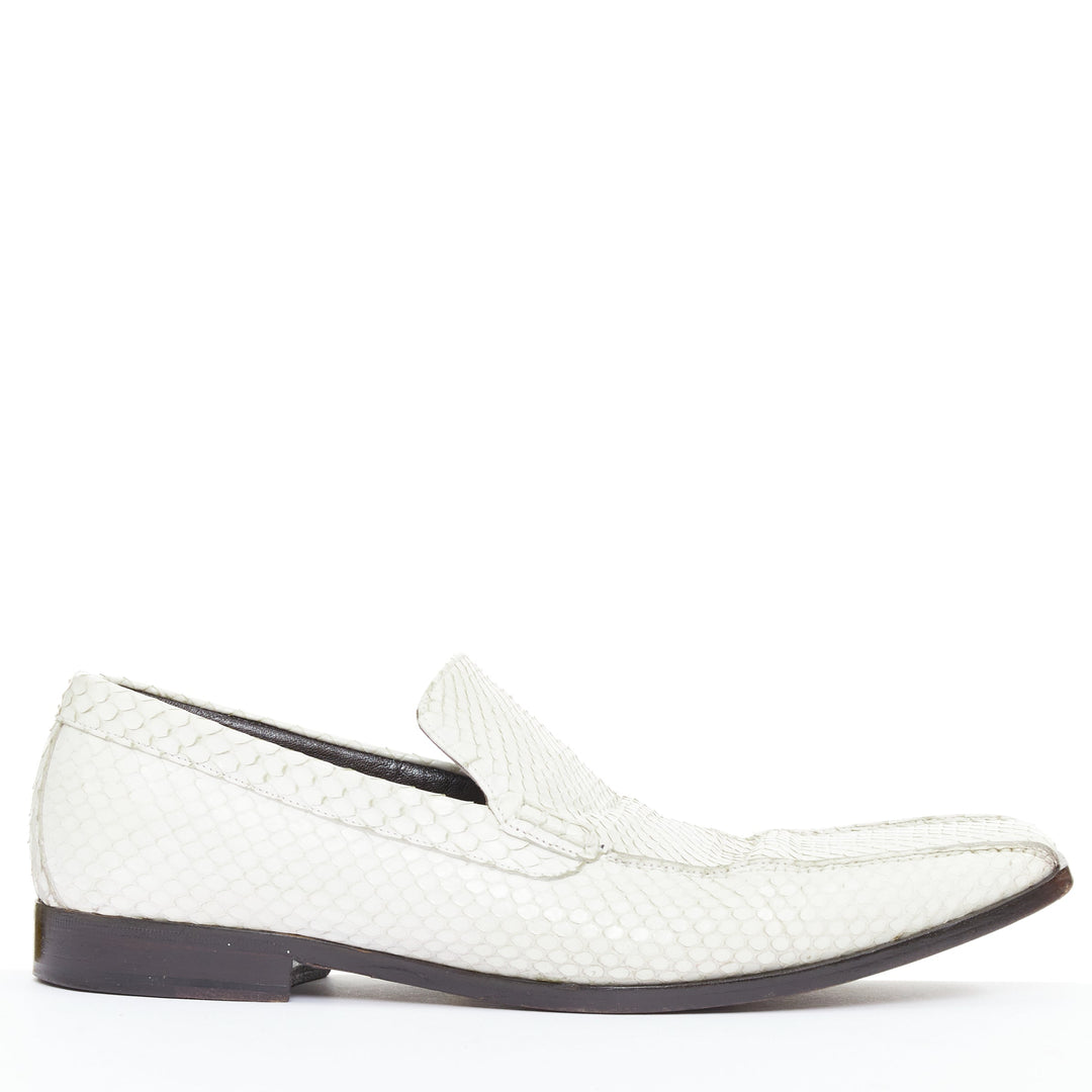 DOLCE GABBANA Vintage white scaled leather piped loafer shoes UK6 EU40