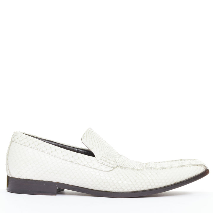 DOLCE GABBANA Vintage white scaled leather piped loafer shoes UK6 EU40