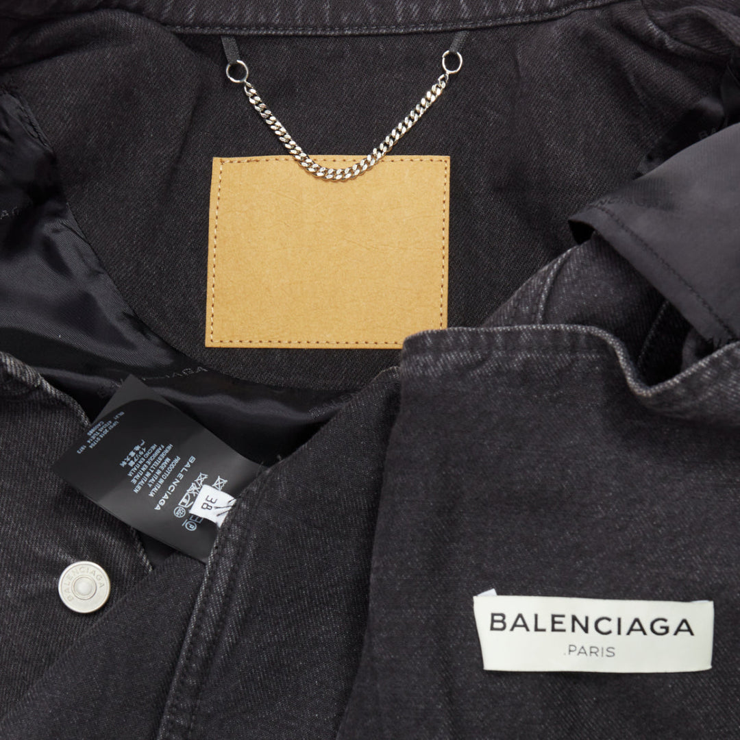 BALENCIAGA Demna grey washed denim power shoulder boxy jacket FR38