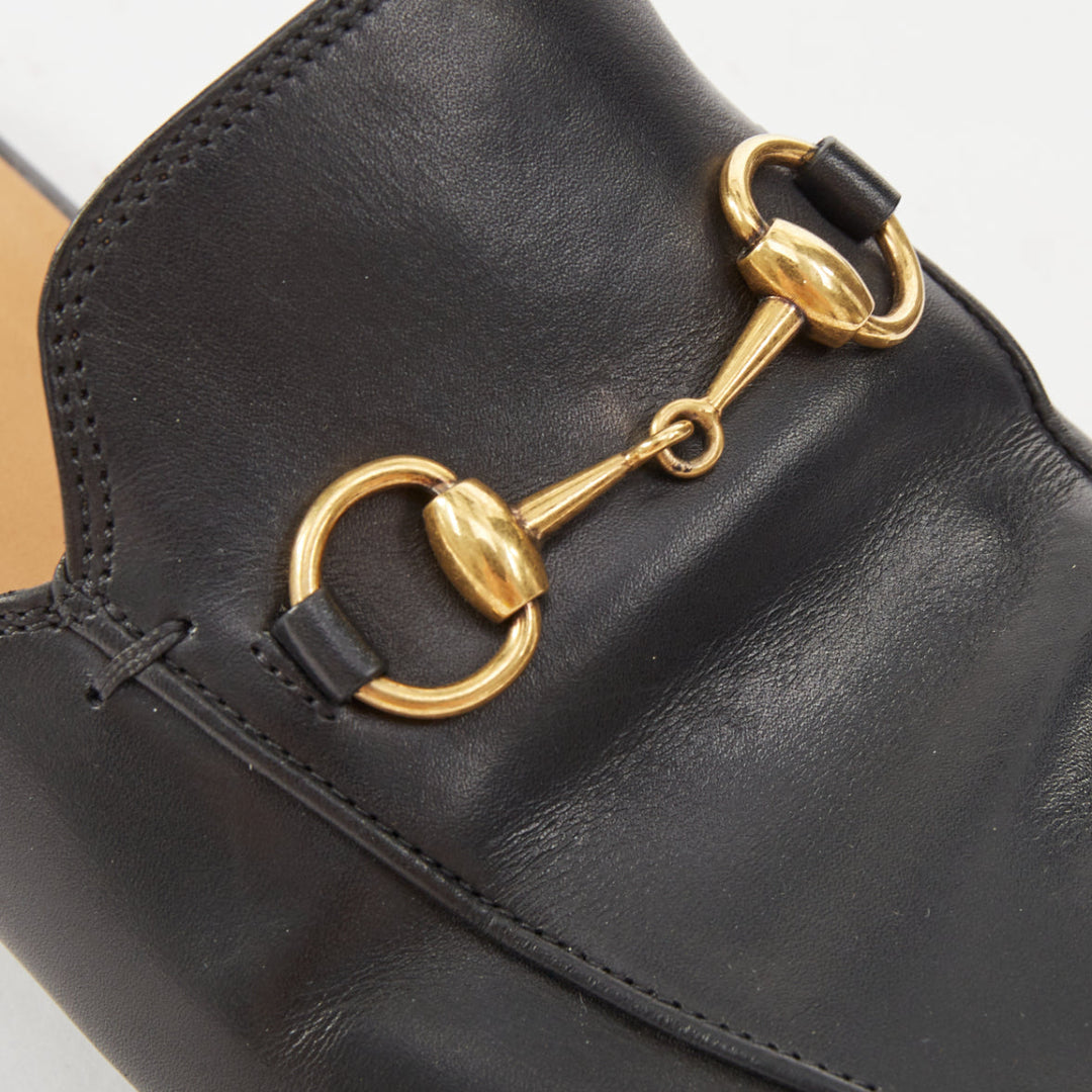 GUCCI Princetown black leather horsebit backless classic loafer mules EU37