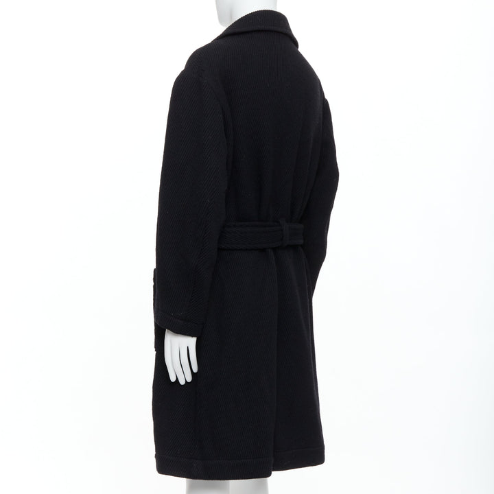 YOHJI YAMAMOTO Vintage black wool blend belted long line winter coat JP3 L