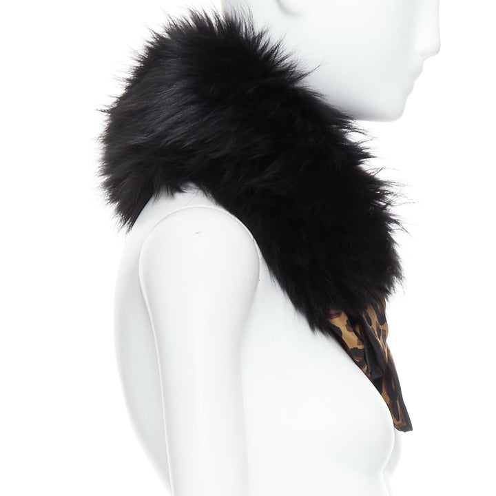 LOUIS VUITTON 2019 Stephen Sprouse black fur brown leopard graffiti collar scarf