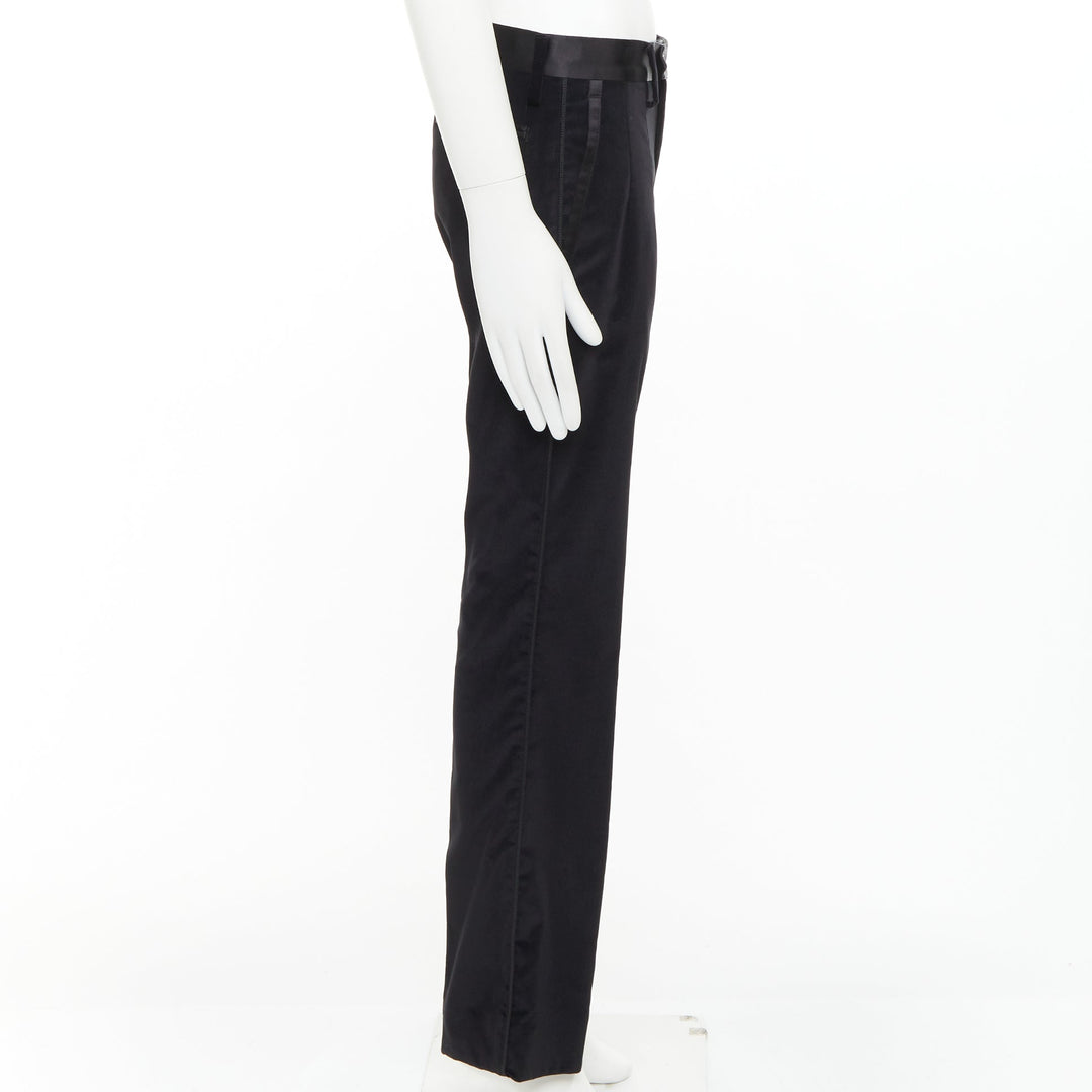DOLCE GABBANA black cotton blend velvet satin trim tuxedo pants IT44 XS