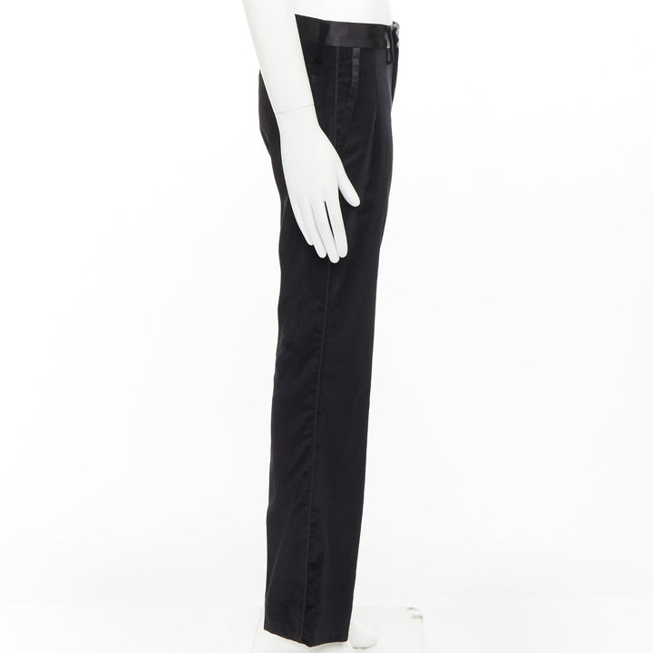 DOLCE GABBANA black cotton blend velvet satin trim tuxedo pants IT44 XS