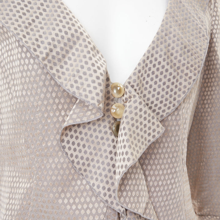 GIORGIO ARMANI grey honeycomb woven linen blend ruffle cropped jacket IT46 L